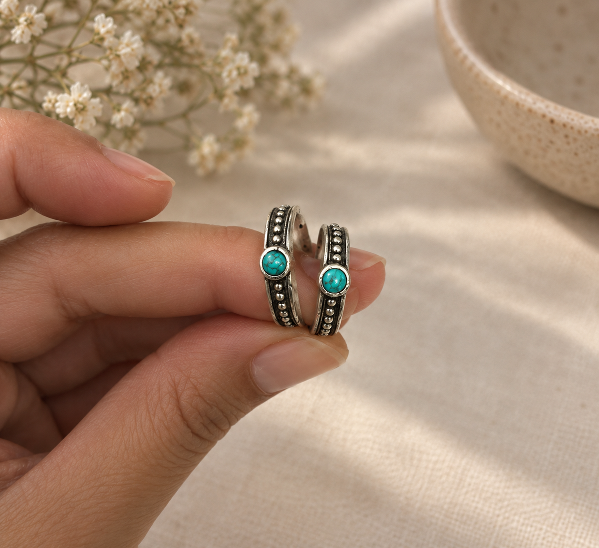 Turquoise Stone Band Toe Ring in 925 Silver