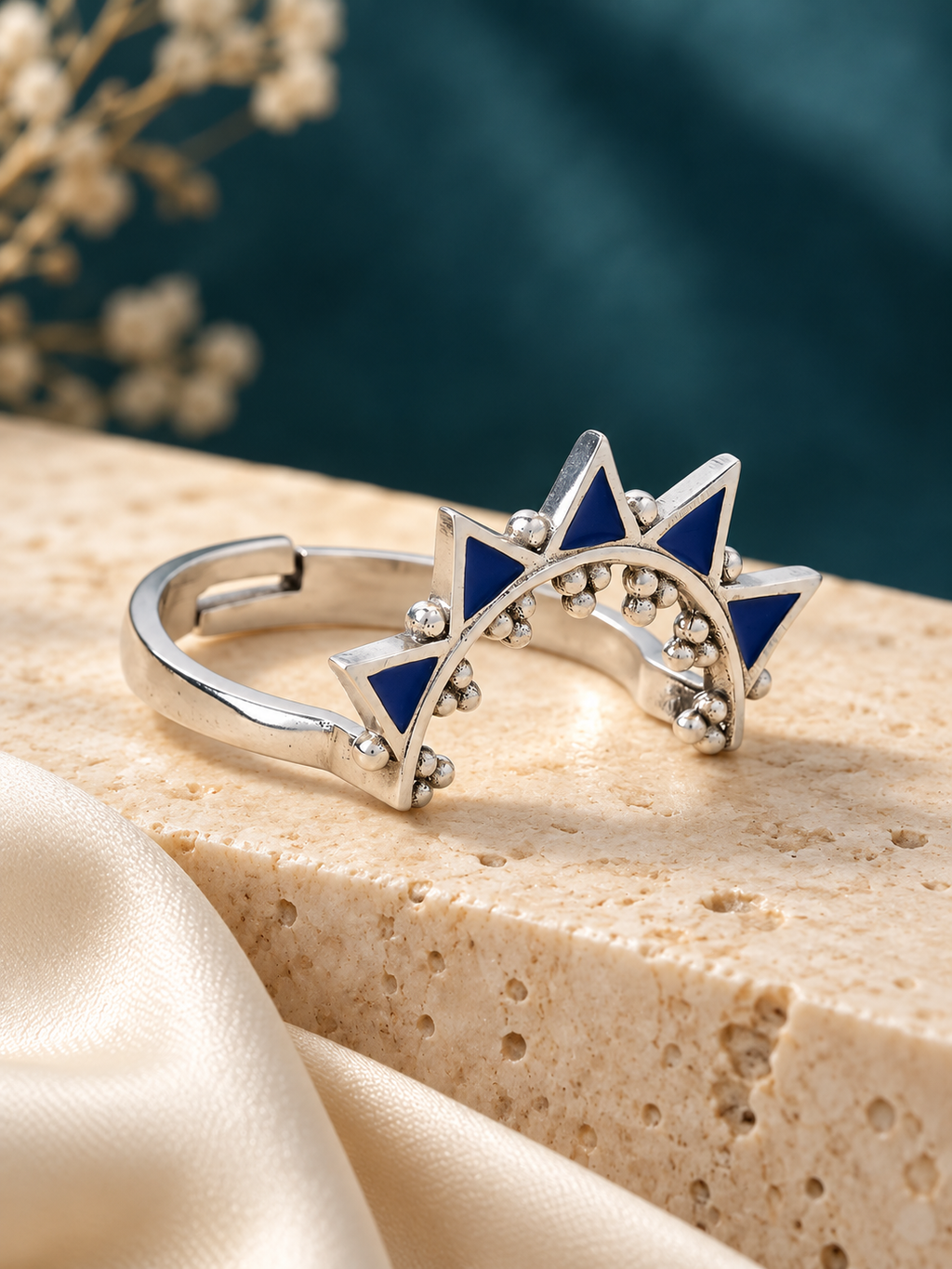 925 Oxidised Silver Surya Indigo Adjustable Ring