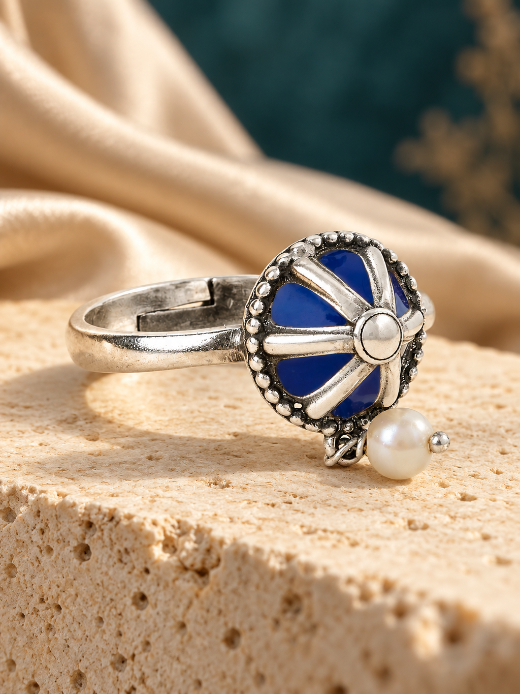 925 Silver Indigo Dome Adjustable Ring