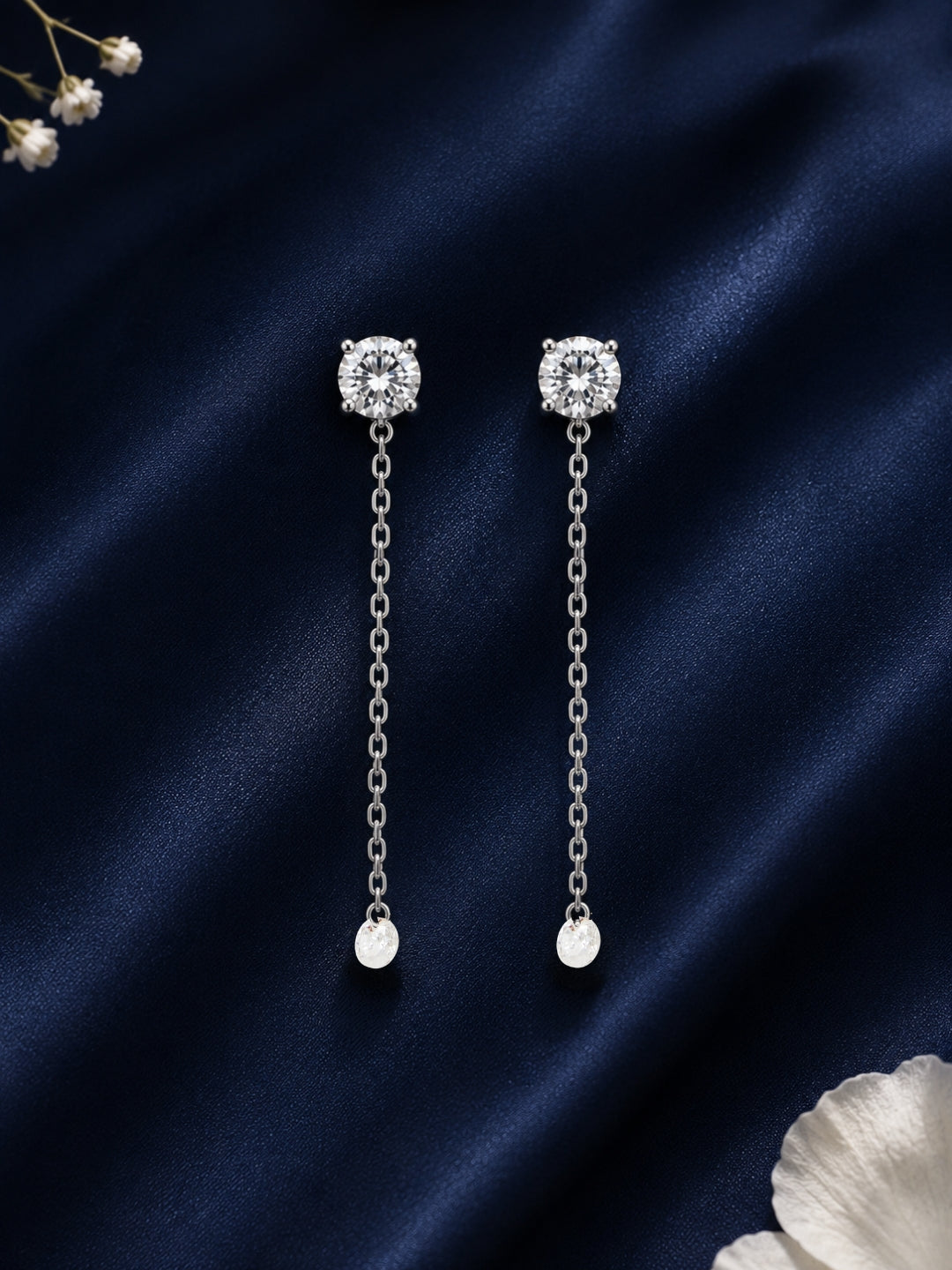 2 in 1 Silver Solitaire Stud with Detachable Dew Drop Eva Earring