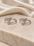 Heart 925 Pure Silver Toe Rings for Women with CZ Stones – Adjustable Bichiya Pair