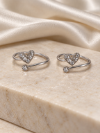 Heart 925 Pure Silver Toe Rings for Women with CZ Stones – Adjustable Bichiya Pair