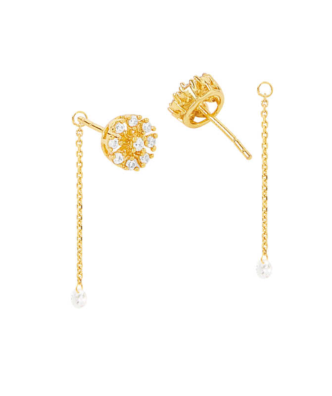 2 in 1 Sterling Silver Tara Earring with Detachable Chain Drop