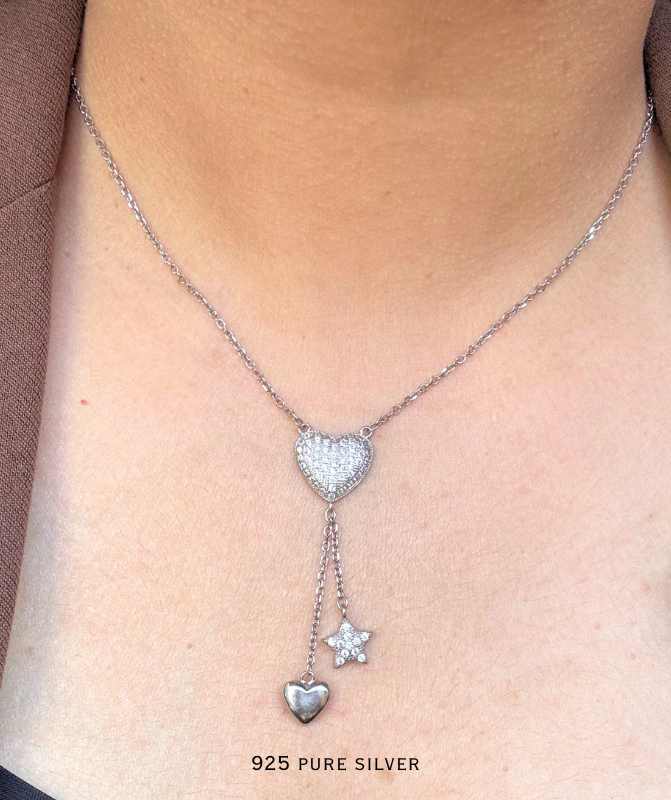 Heart & star pendant chain
