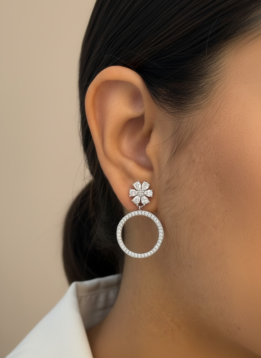 4 in 1 Arela  Pure Silver Detachable Earring