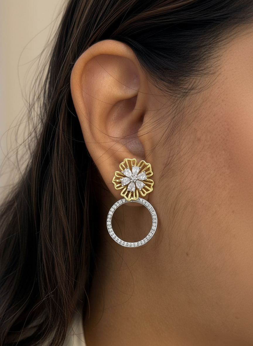 4 in 1 Arela  Pure Silver Detachable Earring