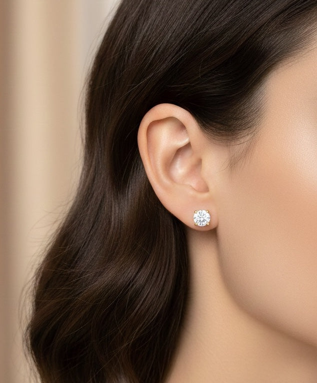 925 Silver Solitaire Ear Stud with 18K Gold Plating