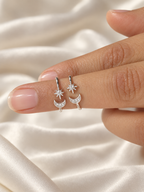 Moon & Star 925 Pure Silver Toe Rings for Women with CZ Stones – Adjustable Bichiya Pair