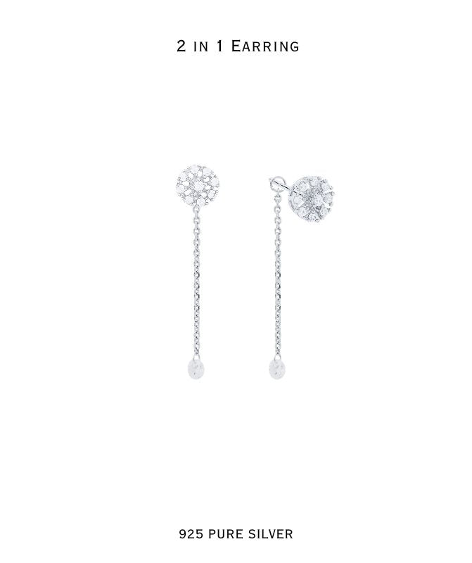 2 in 1 Sterling Silver Tara Earring with Detachable Chain Drop