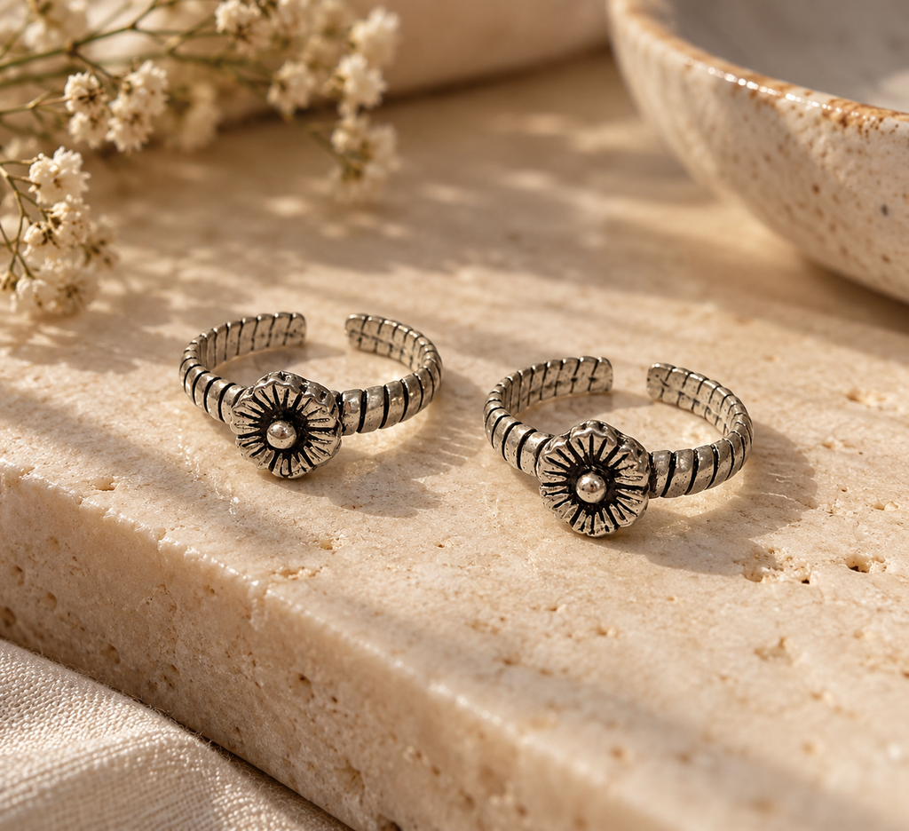 Floral Pure Silver Toe Ring