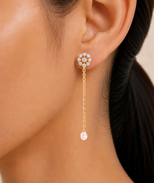 2 in 1 Sterling Silver Tara Earring with Detachable Chain Drop