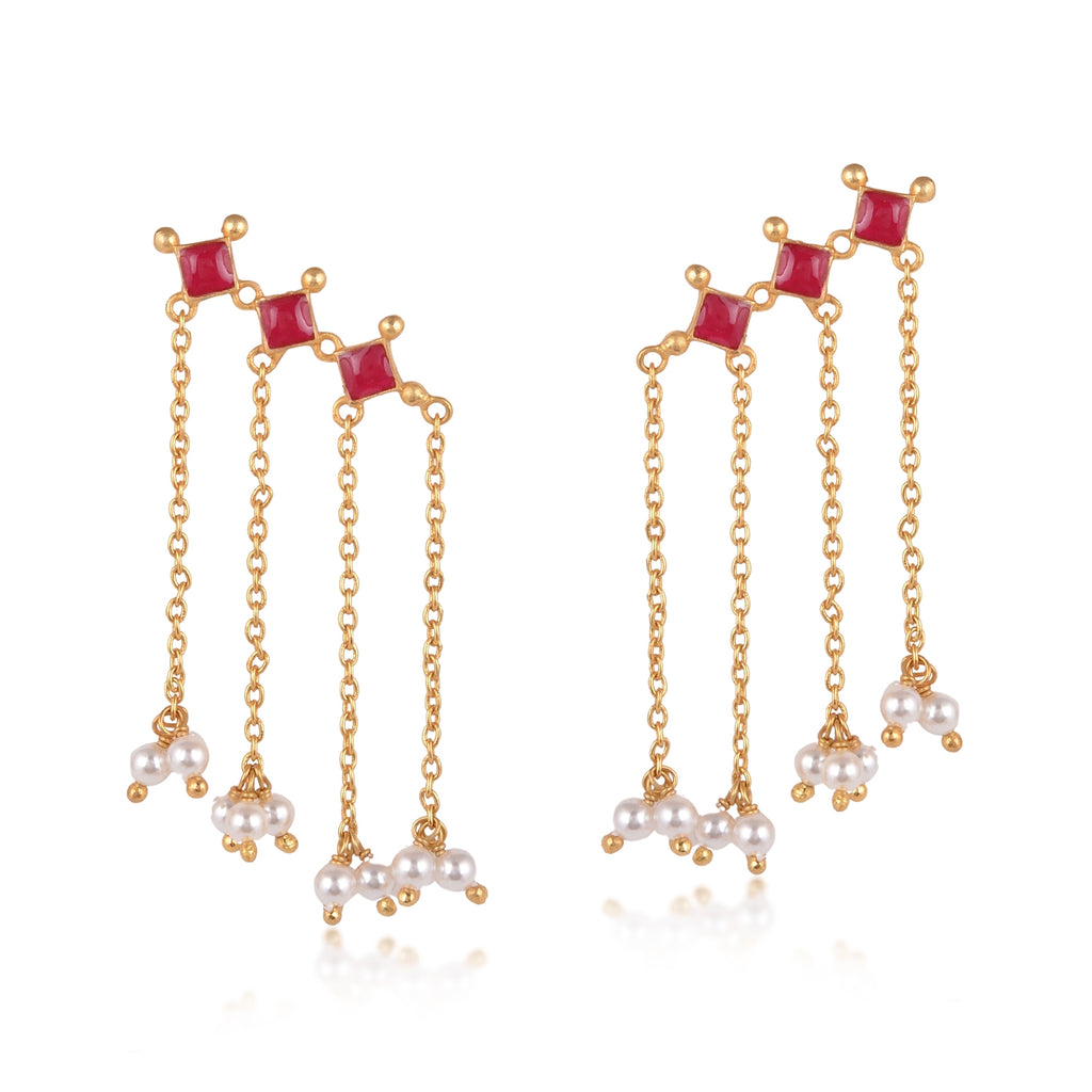 925 Silver Red Pearl Tassel Earcuff