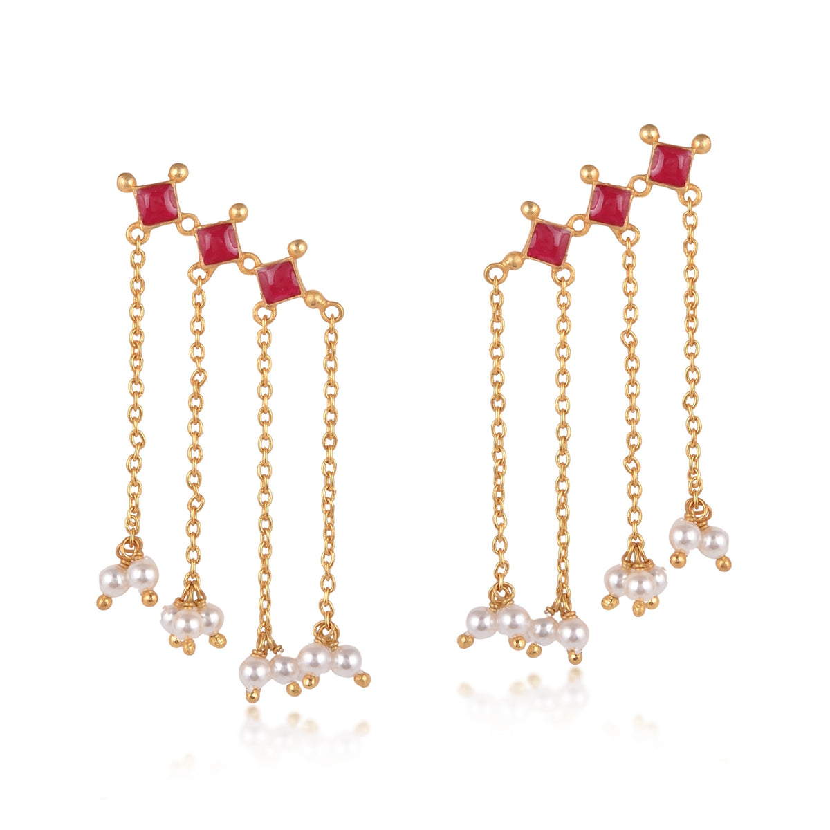 925 Silver Red Pearl Tassel Earcuff