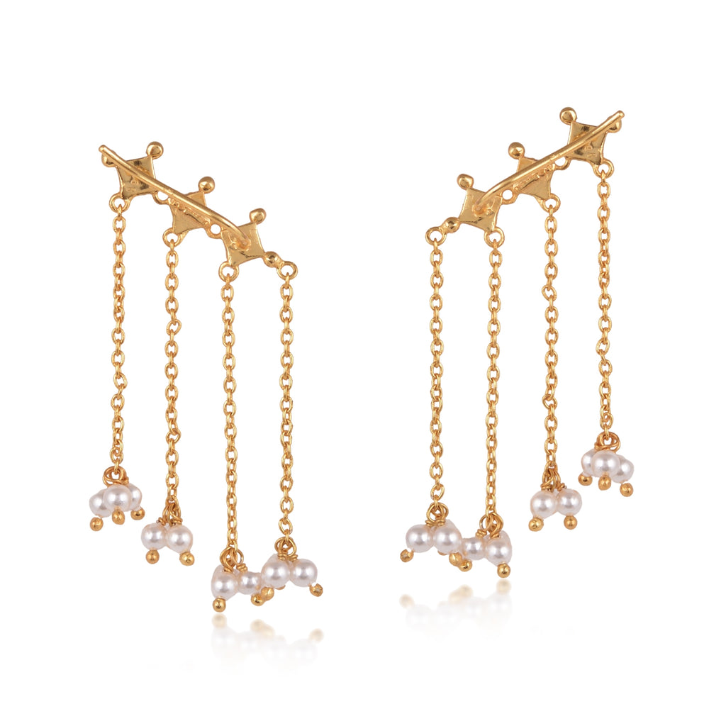 925 Silver Red Pearl Tassel Earcuff
