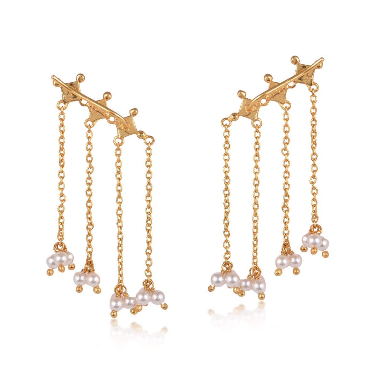 925 Silver Red Pearl Tassel Earcuff