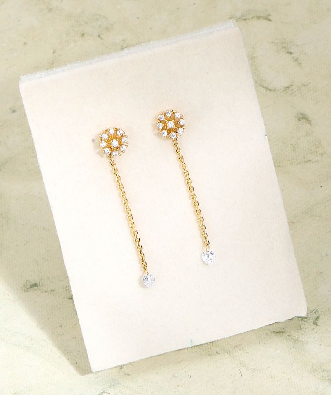 2 in 1 Sterling Silver Tara Earring with Detachable Chain Drop
